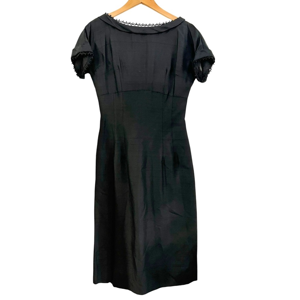 Vintage 1950s Raw Silk Wiggle Dress Black Cocktail MCM Old Money LBD Sz S